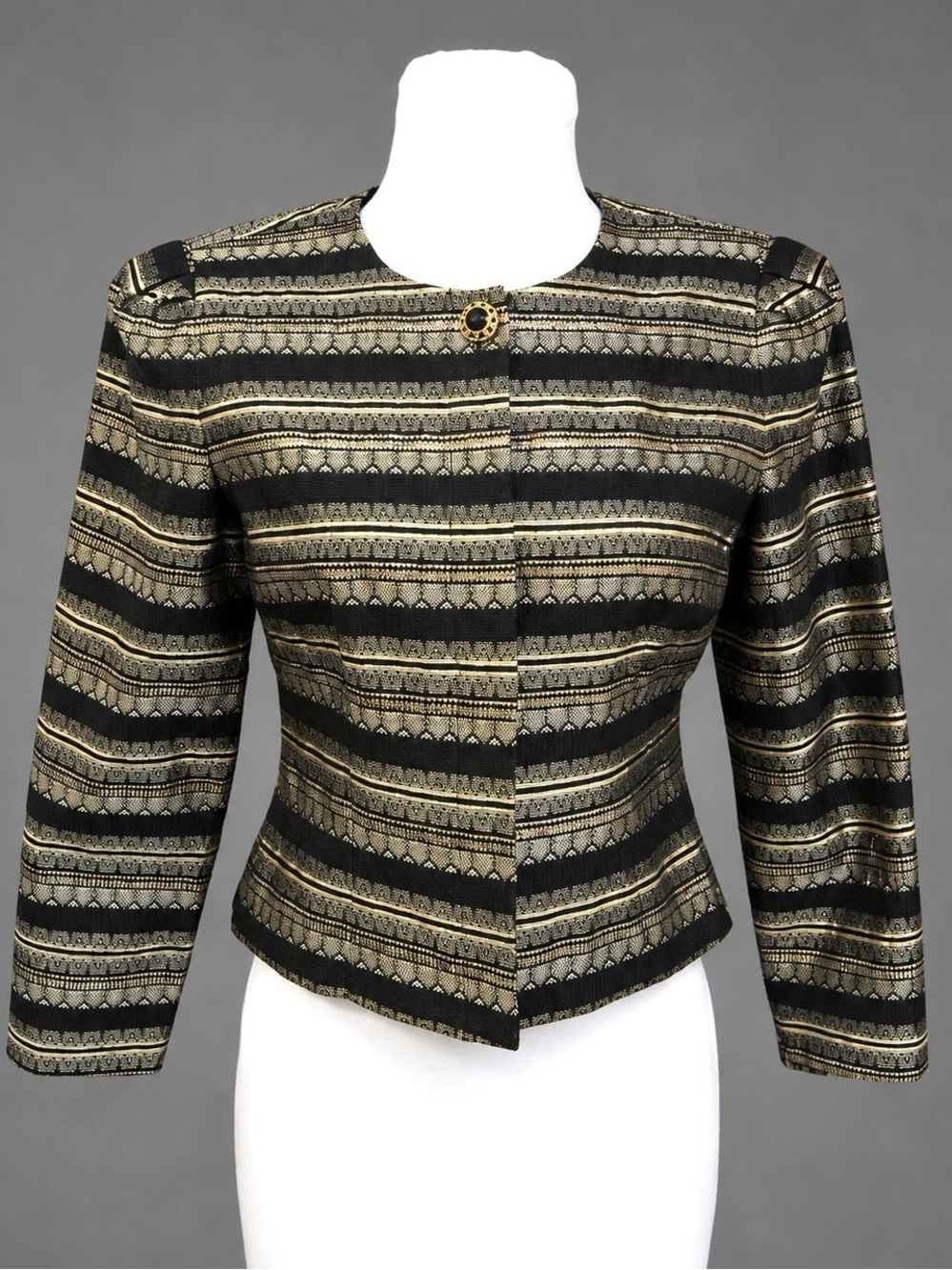 Vintage Maggie London Black Gold Metallic Cropped Jacket Petite 4